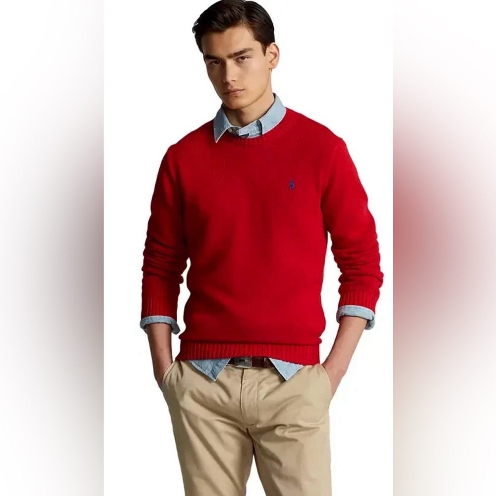Polo Ralph Lauren Men's Cotton Crewneck Sweater in Red and Blue Polo Logo XL